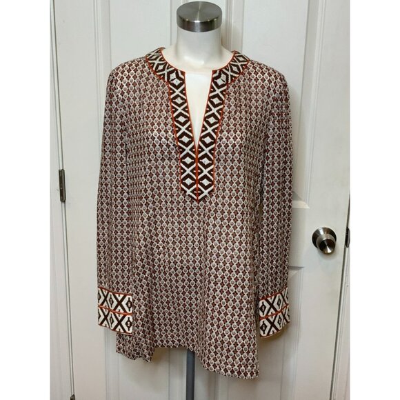 Tory Burch New Ivory Brent Multicolor Patterned Tunic Shirt, Size 12, NWT! - Picture 1 of 10